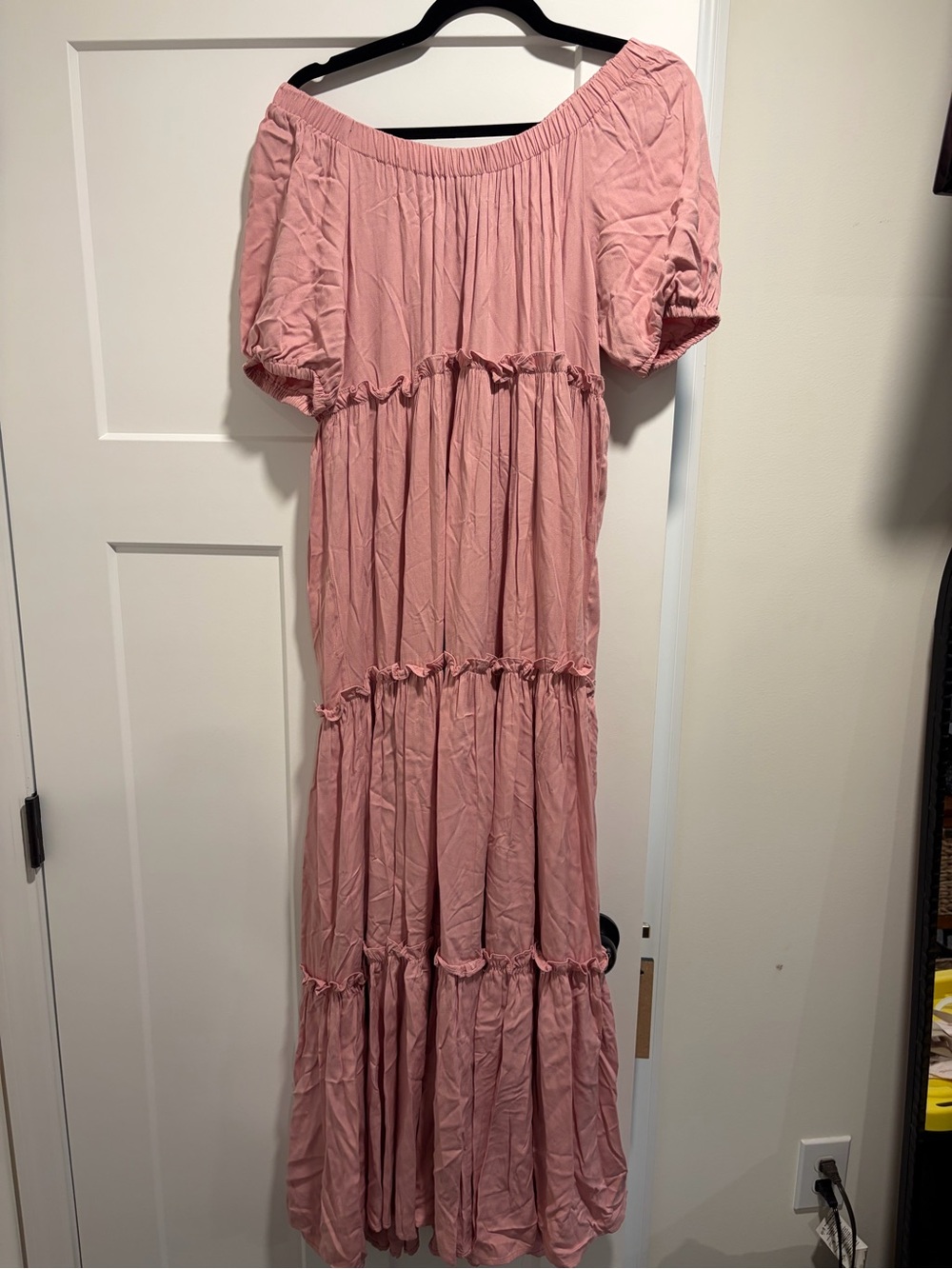 PinkBlush Mauve Off Shoulder Ruffle Tiered Maternity Maxi Dress Ruffle Tiered